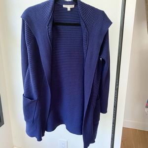 HONEY PUNCH Women's Navy Blue Open Front Ribbed Hooded Cardigan w/ Pockets sz S